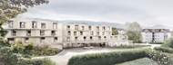 Visualisierung Architektur Wettbewerb Aussen Pflegezentrum Bubikon 2014