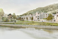 Visualisierung Architektur Wettbewerb Aussen Wohnungsbau Greppen 2014